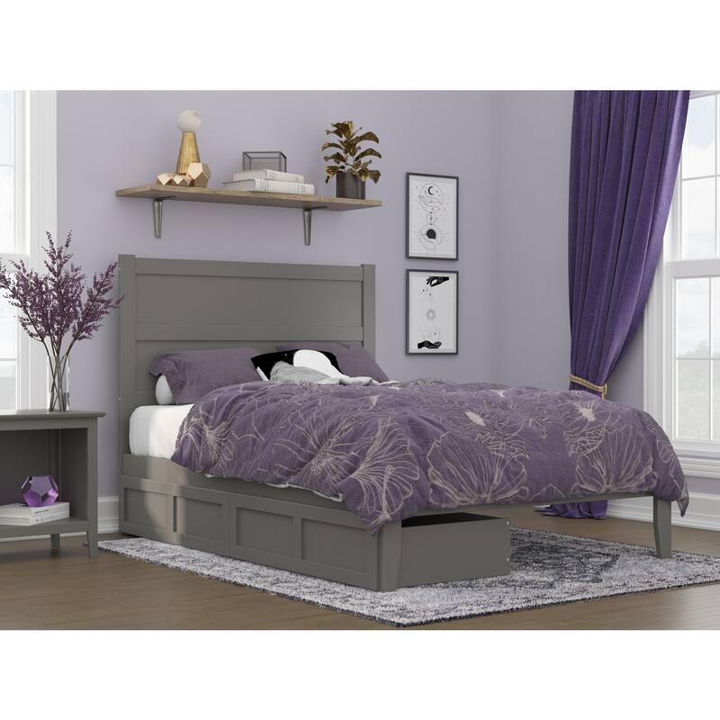 Full Size Bed with Drawers - Grey Storage Platform Bed Frame - Modern Elegance Bedroom Furniture