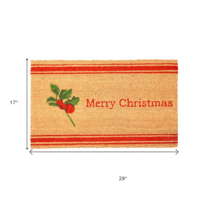 HomeRoots 17" X 29" Brown Red And Green Merry Christmas Outdoor Coir Door Mat - 17.00' X '29.00