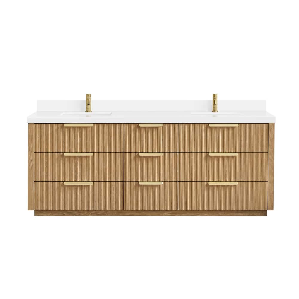 Santarem Double Vanity with Pure White Quartz Stone Top without Mirror