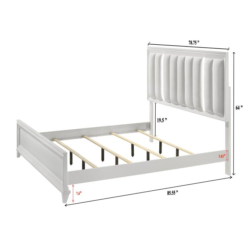 Etti White LED Upholstered Panel Bed