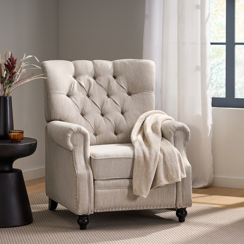 Mid Century Recliner Chair for Adults, Modern Fabric Push Back Recliner Chairs with Button Tufted Upholstered Back & Footrest