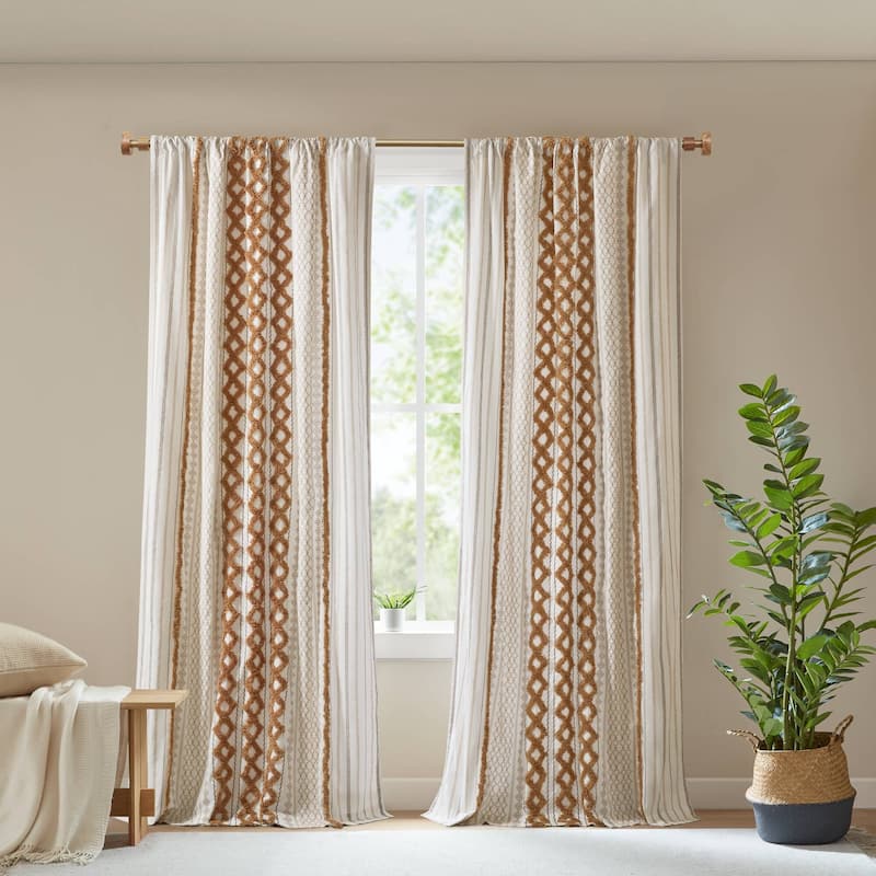 INK+IVY Imani Cotton Printed Single Curtain Panel with Chenille Stripe and Lining