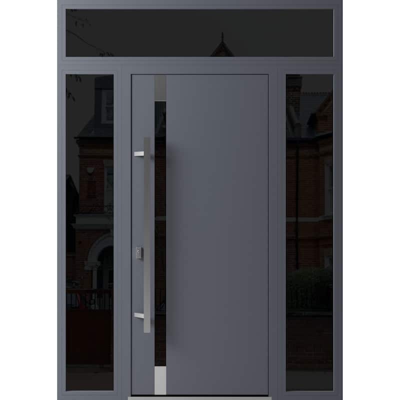 Front Exterior Prehung Steel Door Ronex 1011 Grey Stainless Inserts Entry Metal Painted W36xH80 Left hand Inswing - Grey - 68 x 96