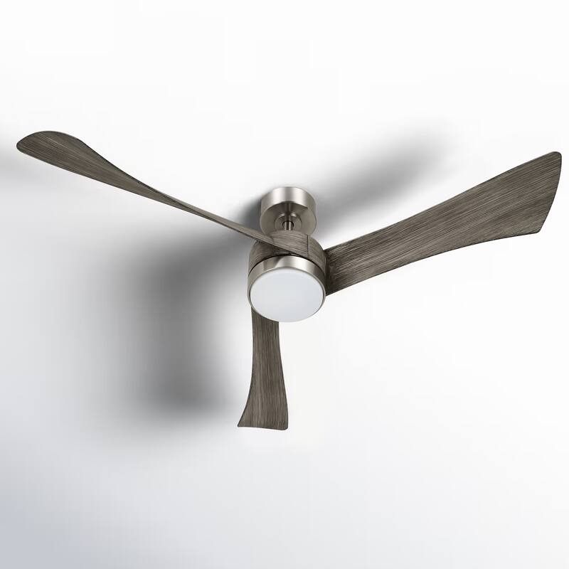 CO-Z 54" 3 -Blade Color-Changing LED Large Room Ceiling Fan With Light and Remote - Nickel with Gray Wood Blades