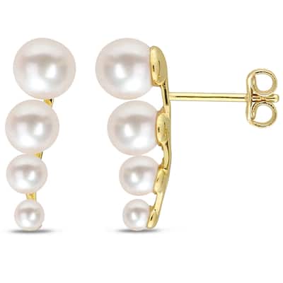 Miadora Cultured Freshwater Pearl Graduated Stud Earrings in Yellow Silver