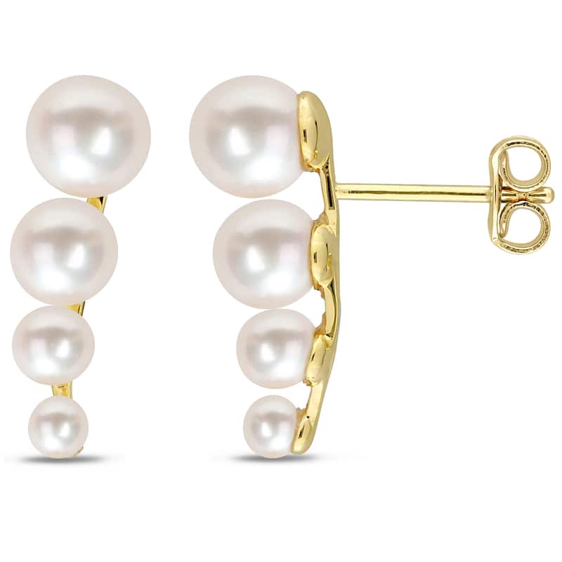 Miadora Freshwater Cultured Pearl Linear Graduated Earrings Yellow Plated Sterling Silver