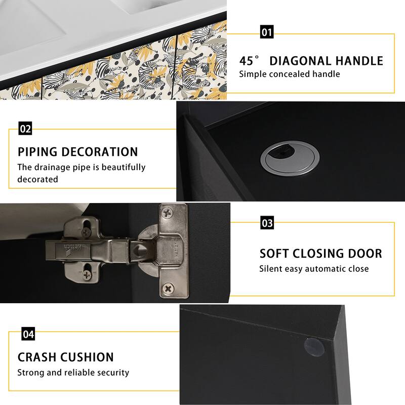 Plywood Wall-Mounted Bathroom Vanity Set in Black with Integrated Ceramic Sink
