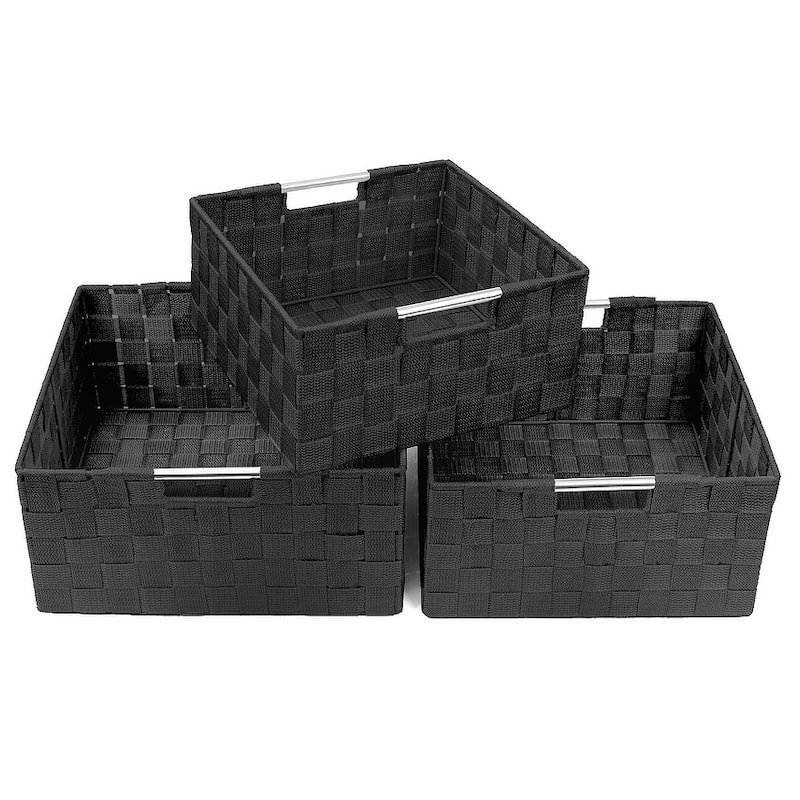 Double Woven Basket Bin Set (3 Pack) - 12.50'' x 12.50'' x 6''