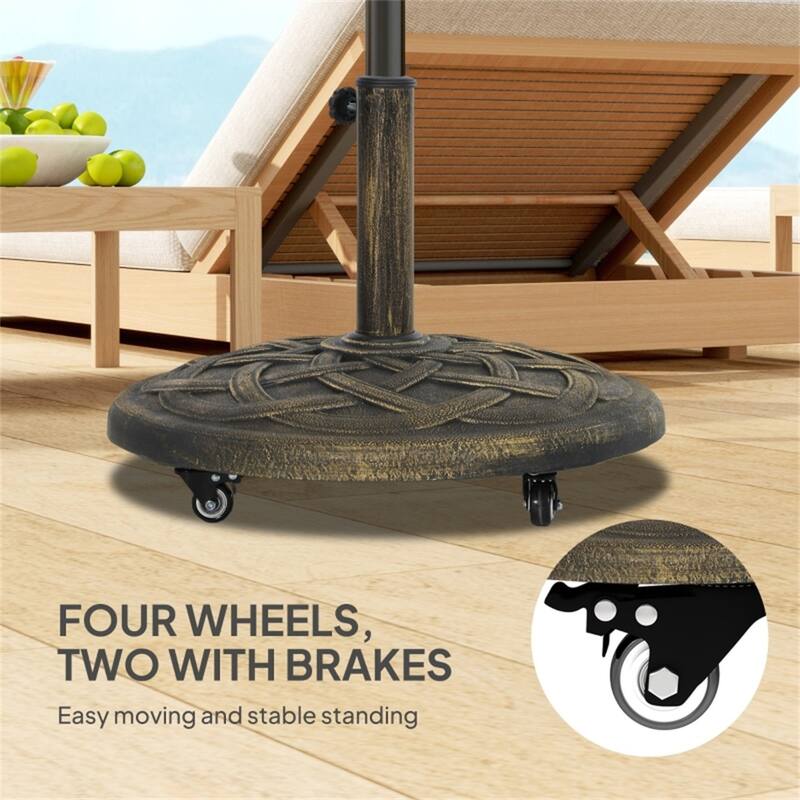 Outdoor Umbrella Base Resin Concrete and Steel Patio Parasol Stand Secure - 21.5" x 15.9" H