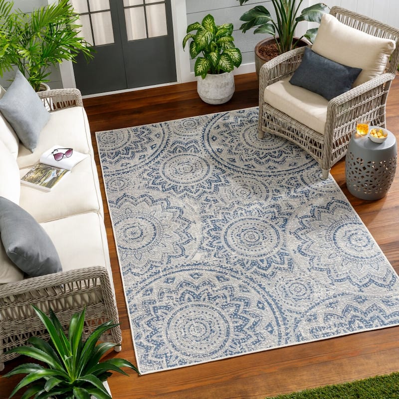 Livabliss Ravello Cottage Indoor/Outdoor Area Rug - 7'10" x 10' - Blue/Grey