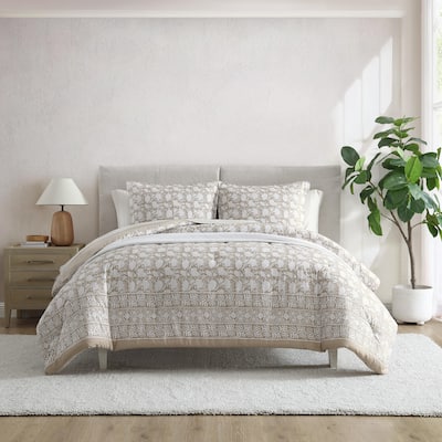 Nautica Bayport Floral Cotton Reversible Beige Comforter Set