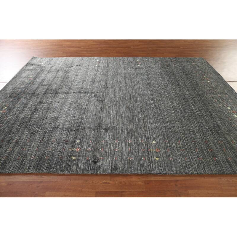 Gabbeh Indian Area Rug Hand-Knotted Grey Wool Carpet - 7'10"x 9'11"