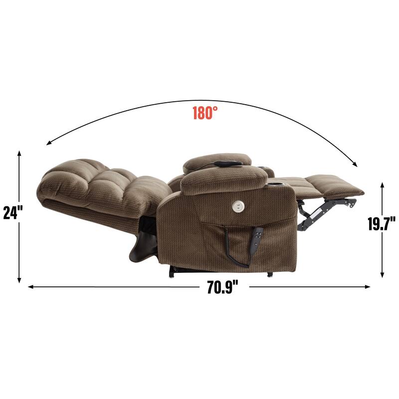 Chenille Power Lift Recliner Chair with 2 Cup Holders, Dual Motor Infinite Position Recliner Sofa with Massage & Heating