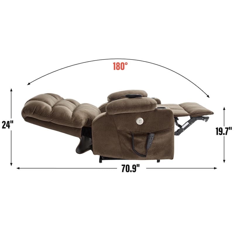 Dual Motor Power Lift Recliner Chair with Massage, Lumbar Heating, 8-Point Vibration, and Dual Cup Holders