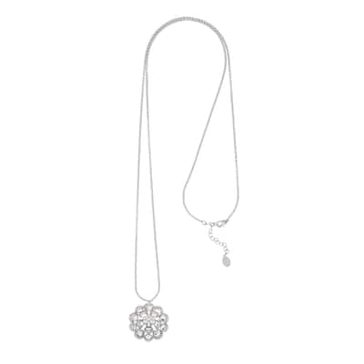 Cubic Zirconia Long Rhodium Flower Pendant