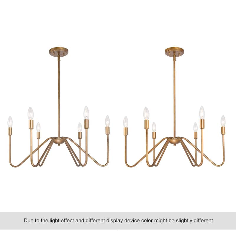 Rustic Brushed Brass Chandelier 6-light Metal Candle Pendant for Dining Room