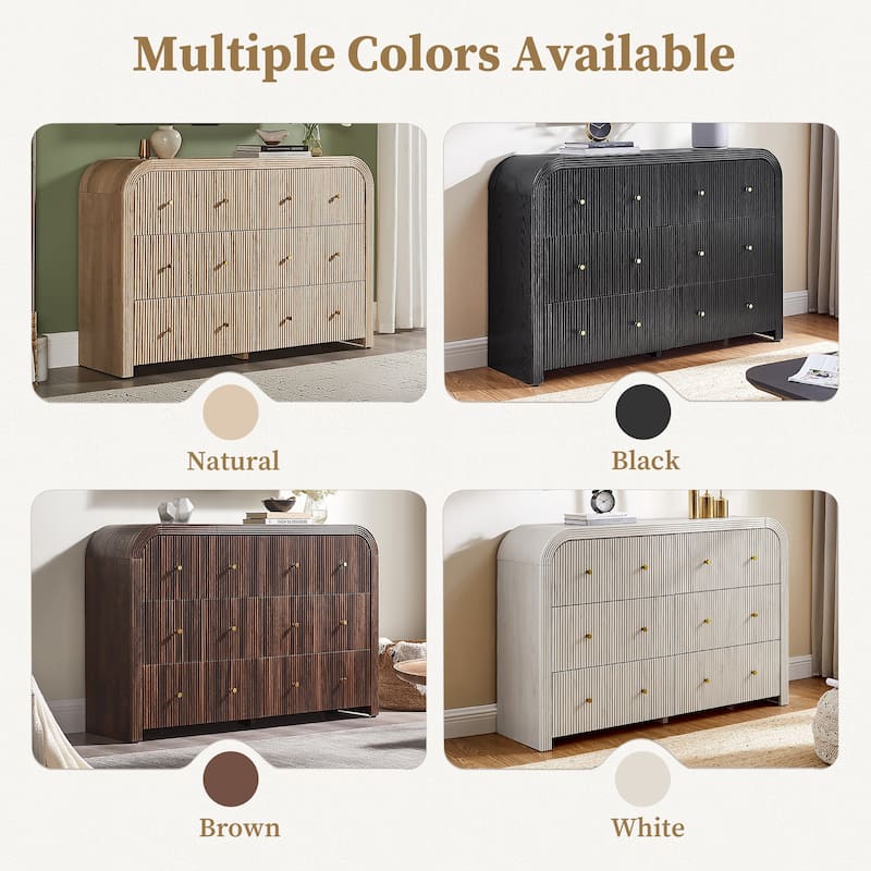 Modern Fluted 6 Drawers Dresser, Wood Chest of Drawers for Bedroom