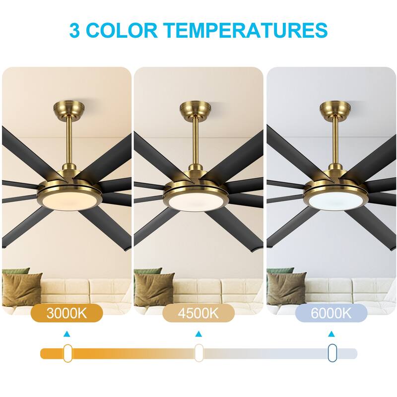 WINGBO 64" and 72" and 80" and 96" Indoor Ceiling Fan with LED Light and Remote