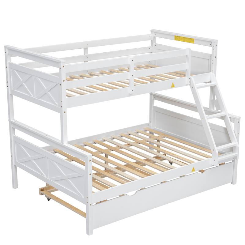 Twin Over Full Bunk Bed With Ladder, Twin Size Trundle, Safety Guardrail