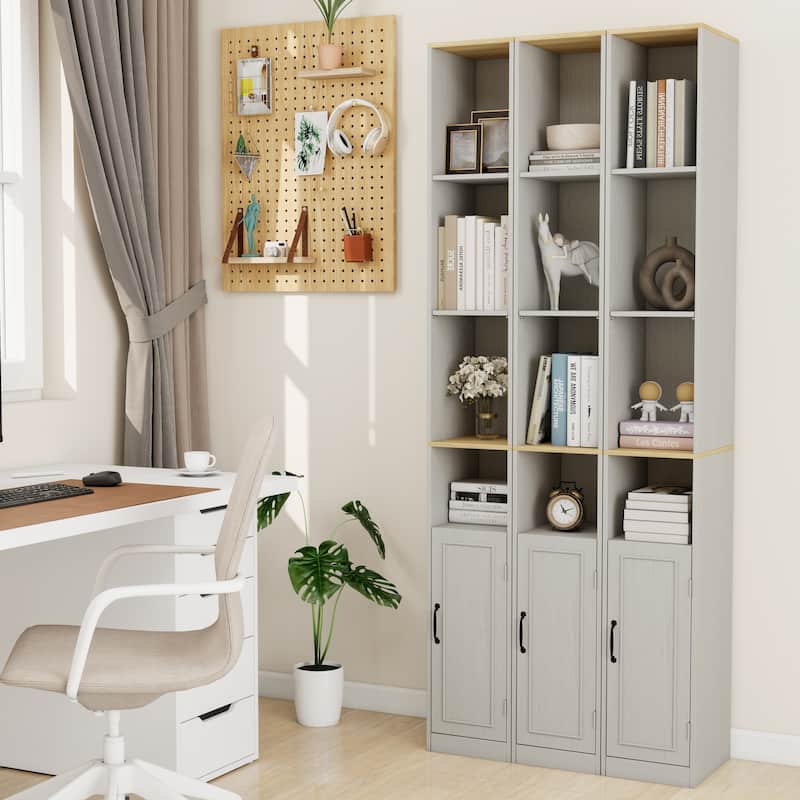 72"Tall Slim Storage Cabinet, 6-Tier Narrow Freestanding Cabinet with 1 Door and 2 Adjustable Shelves, Bookcase Display Shelves