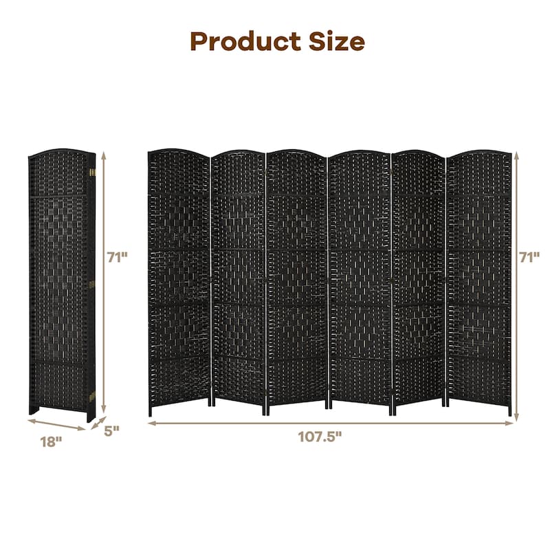 Costway 6-Panel Room Divider 6Ft Weave Fiber Folding Privacy Screen