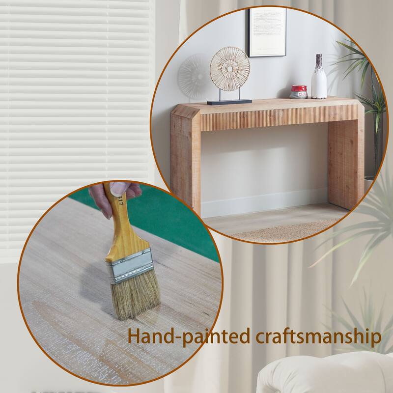 Roomfitters Rustic Wood Console Table with Ribbed Drawer Front, Natural Finish Entryway