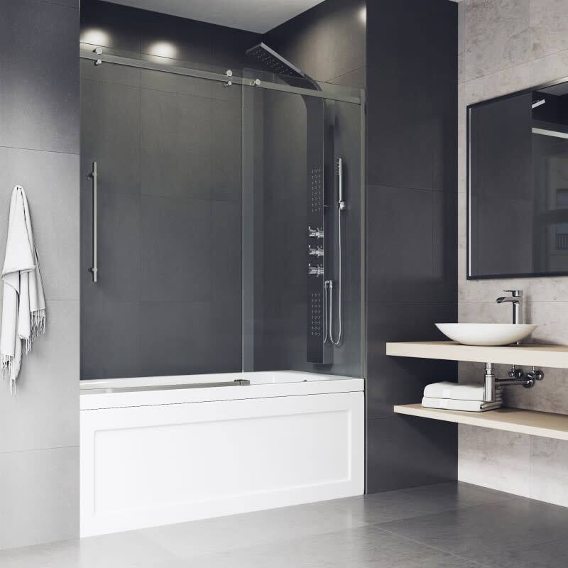 Vigo Luca 57-13/16" High X 60" Wide Sliding Frameless Tub Door with - Stainless Steel