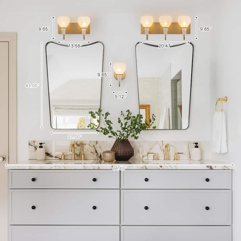 Modern Gold Vanity Light with Clouded Glass Bulb-Vase Shades Bathroom