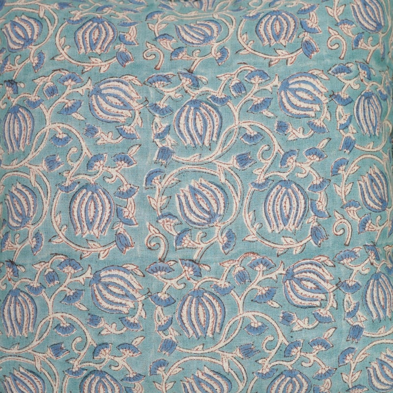 Fabdivine Handmade Block Print Floral Frill Both Side Soft Boho Pure Linen Pillow Cover