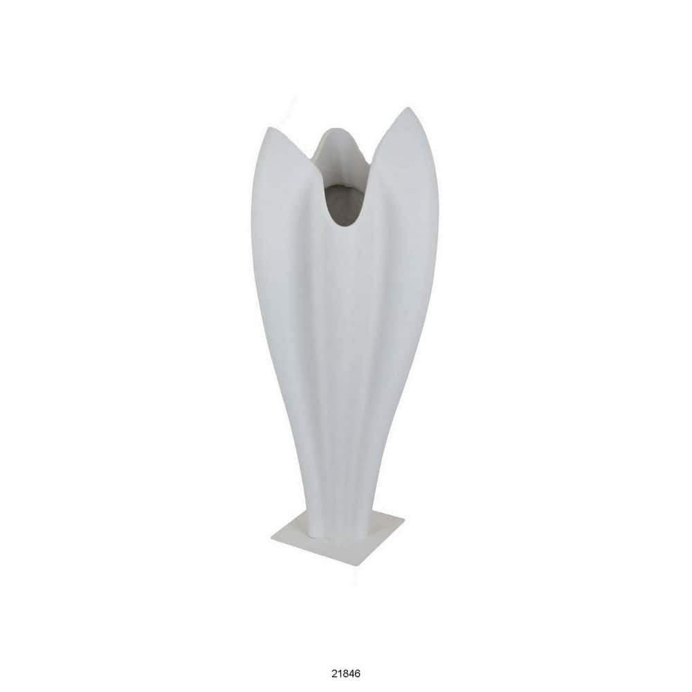 24 Inch Accent Vase, Tulip Design, Square Base, Modern White Resin Finish