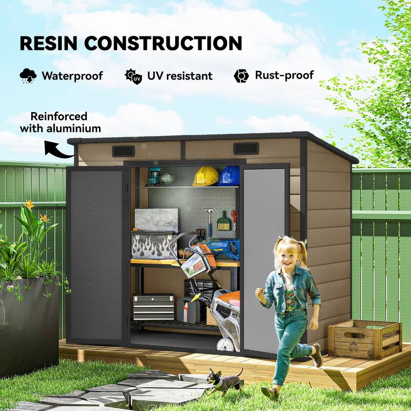 Outsunny 8' x 4' Outdoor Storage Shed, Resin Plastic Shed with Floor
