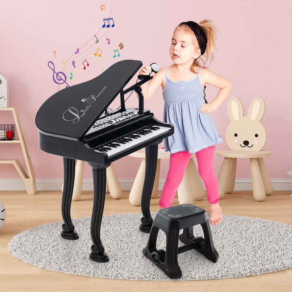Kids Piano Keyboard Toy Musical Instrument w/ Stool & Microphone