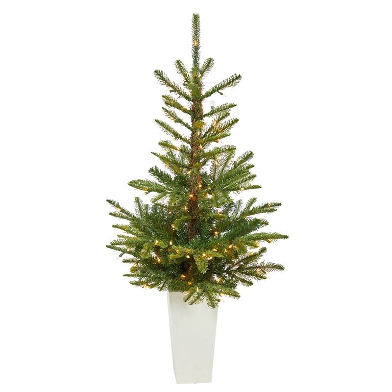 4.5' Artificial Christmas Tree with 100 LED Lights in White Planter