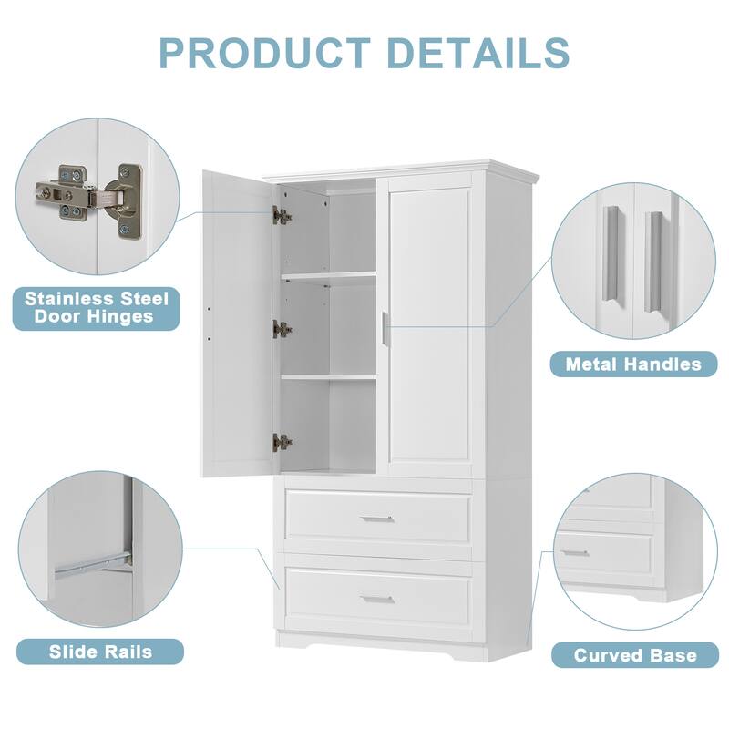 GDFStudio - Nolan Tall Bathroom Storage Cabinet with Drawers, Doors, and Adjustable Shelves