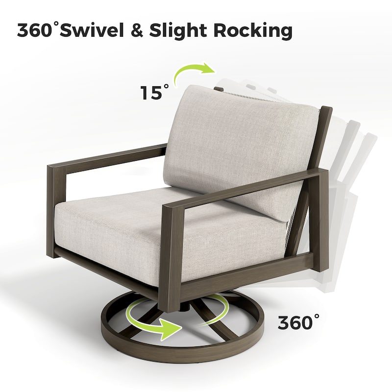 Nimbus 3-Piece Brown Aluminum Patio Conversation Set with Swivel Chairs, Sunbrella Light Gray Cushions and Side Table