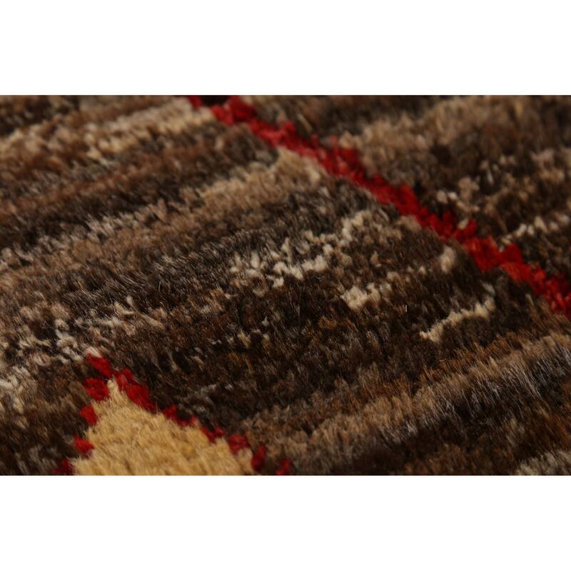 Brown Geometric Moroccan Oriental Runner Rug Handmade Wool Carpet - 2'11" x 9'8"