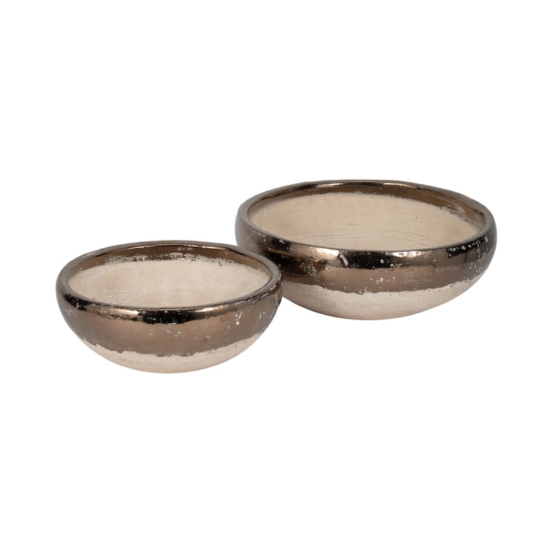 Decorative Round Terracotta Accent Bowl - Set of 2 - 15", 12", Gray
