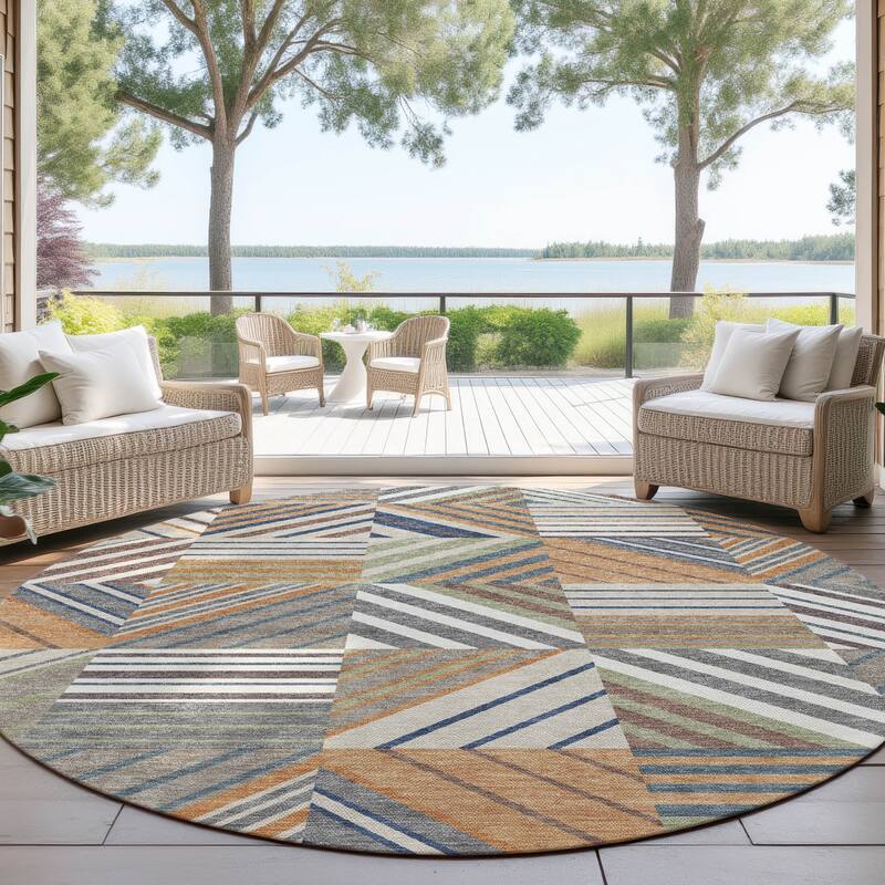 Machine Washable Indoor/ Outdoor Geo Mosaic Chantille Rug - Copper - 8' x 8'