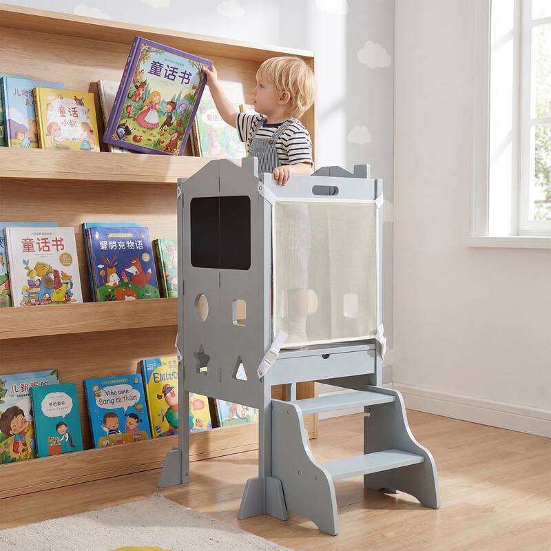 Gymax Foldable Toddler Step Stool w/Chalkboards 2-Step Stool