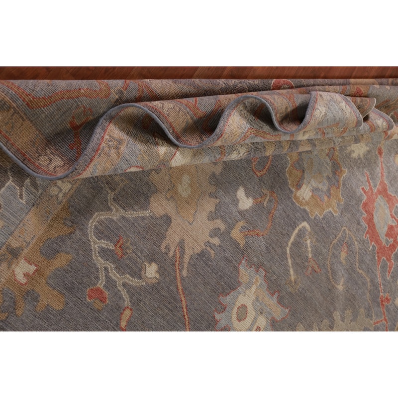 Hand Knotted Oriental 100% Wool Carpet Transitional All-Over Greys & Charcoal Oushak Area Rug - 9' 9'' X 8' 0''