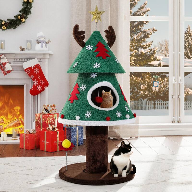 Christmas-Themed Cat Tree - 3.5 Foot