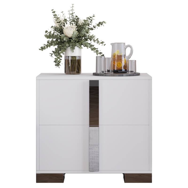 Modern End Table with Drawers, Elegant Nightstand with Metal Foot,Wood Bedside Table with Mirrored Metal Handles