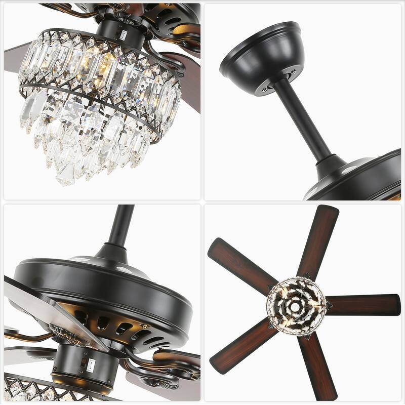 Bella Depot 65" Crystal Ceiling Fan with Light Kit and Remote Control,6-Speed Reversible Ceiling Fan