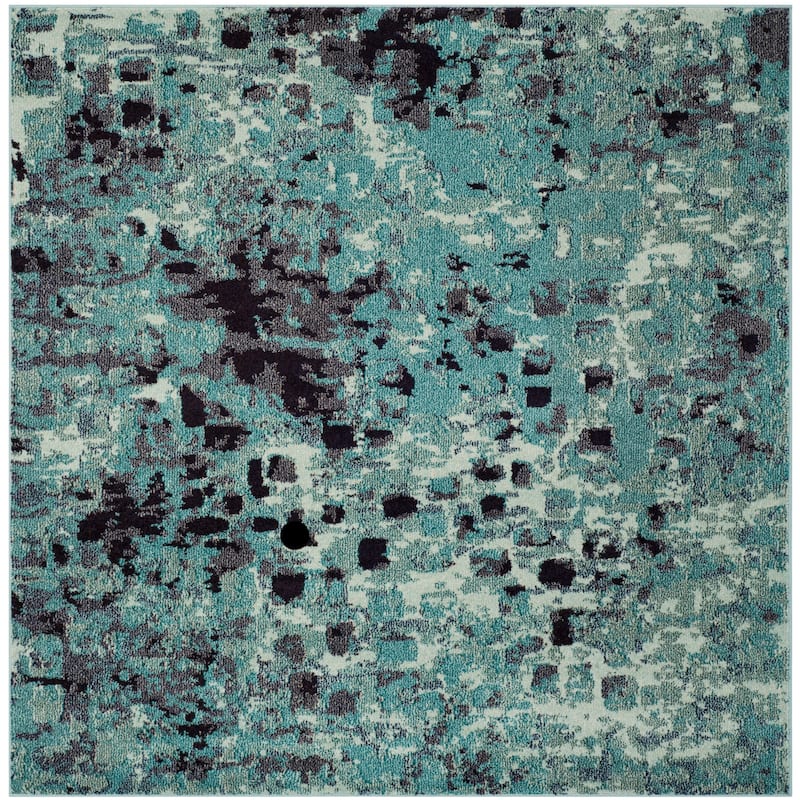 SAFAVIEH Monaco Panna Boho Abstract Modern Watercolor Area Rug - 6'7" Square - Light Blue/Multi