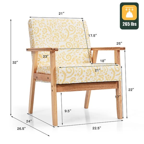 dimension image slide 1 of 2, Costway Modern Accent Armchair Upholstered Lounge Chair w/Rubber Wood - 25'' x 26.5'' x 32''
