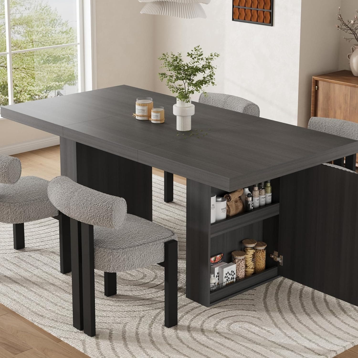 Dining Table with Storage, 70.8 in Wood Kitchen Table with Thickened Tabletop