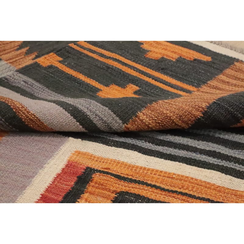 Hand Woven Oriental 100% Wool Carpet Southwestern Tribal Greys & Charcoal Kilim Area Rug - 10' 0'' X 7' 1''