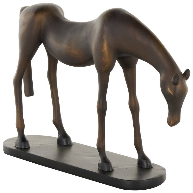 Bronze Polystone Horse Decorative Sculpture with Brushed Gold Accents and Black Oval Base
