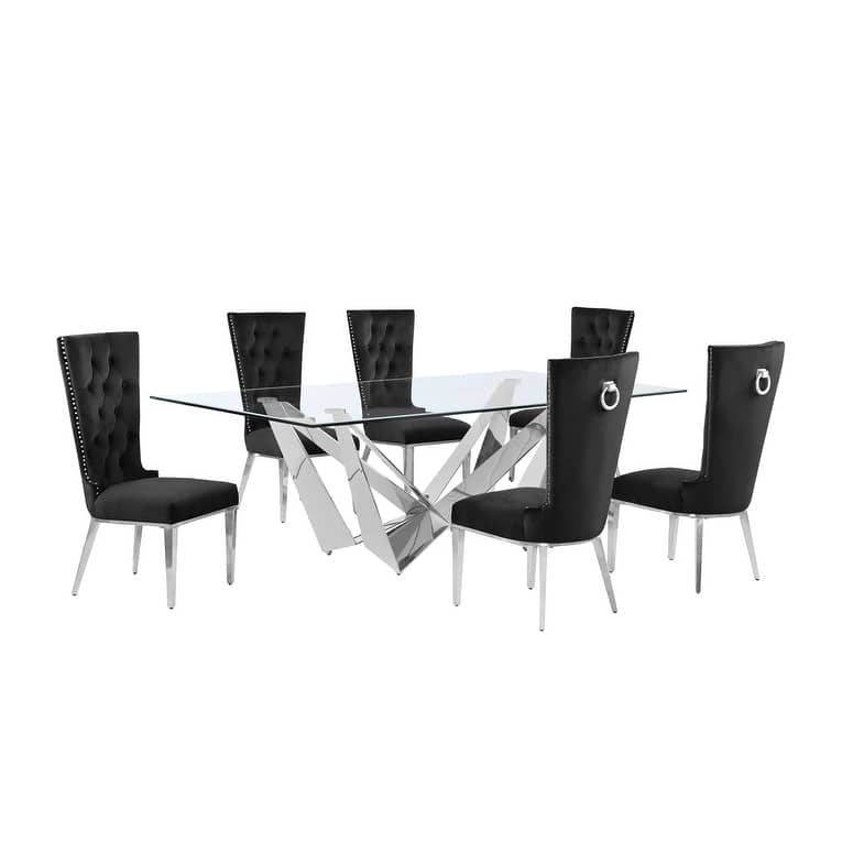 Best Quality Furniture D402/3-SC330-7 Dining Set with 94" 15mm Glass with Bevel