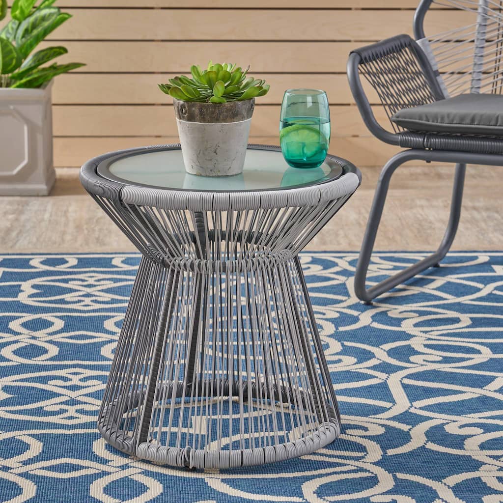 Milan Outdoor Faux Rattan Side Table with Glass Top by Christopher Knight Home - 18.25" L x 18.25" W x 18.25" H